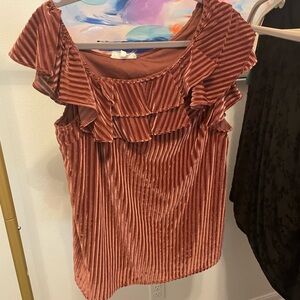 Entro Ruffled Velvet Striped Blouse - Rust Boutique boho Top